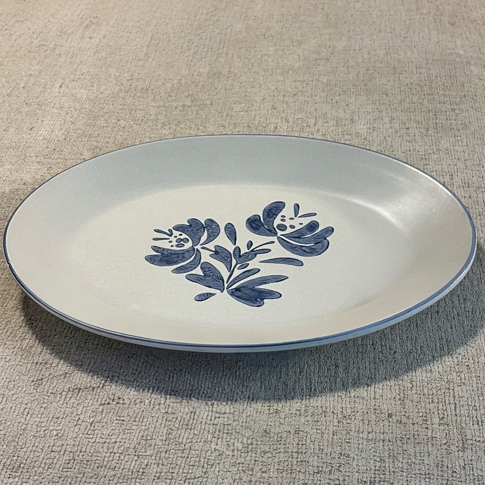 Pfaltzgraff Yorktowne Oval Serving Platter 14 Inch Blue Floral Stoneware USA 16